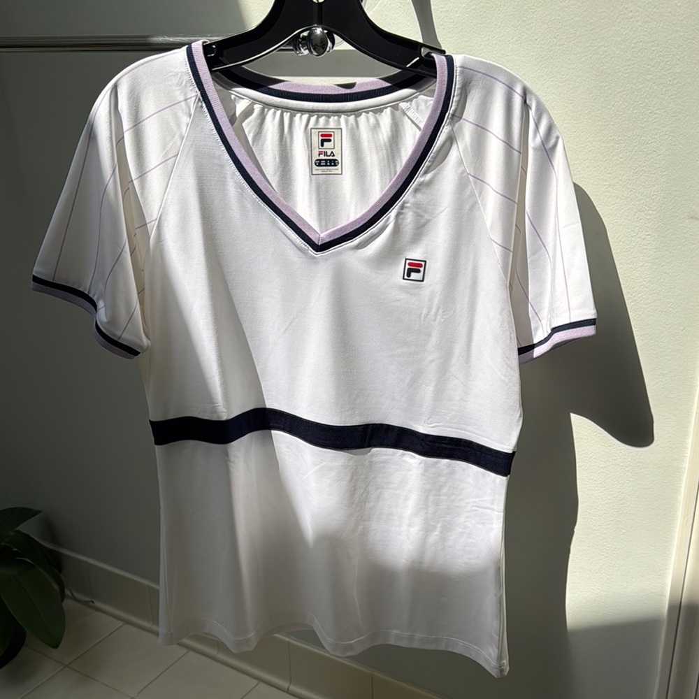 Fila White and Blue Short Sleeve Relaxed Fit Jersey